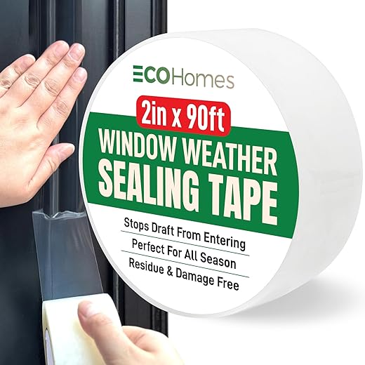 ECOHomes Window Weather Sealing Tape (2 Inch Wide) - Clear Weather Stripping Window Seal Tape Stops Draft from Entering Through Gaps, Windows, AC Unit - Insulation Seal for Air Conditioner, 90 Ft