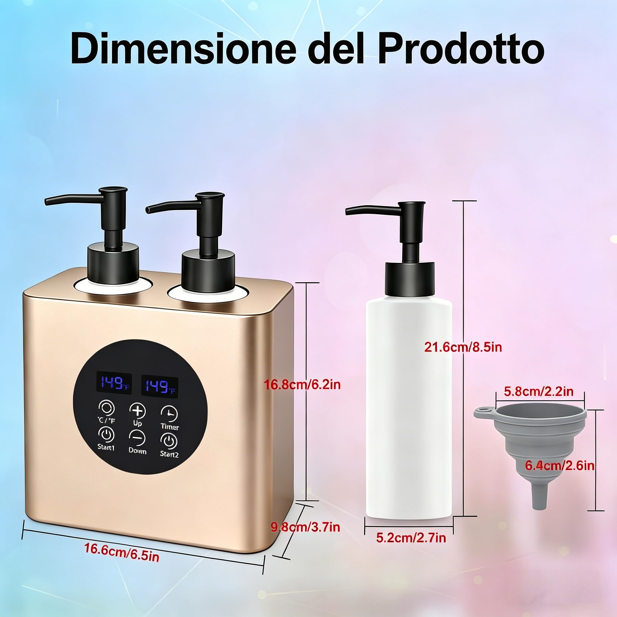 Professionale Scalda Olio da Massaggio Doppio, Scaldolio con 4 Bottiglie + 2 Imbuti, Temperatura Regolabile 30–65°C e Timer 0,5–24H per Spa,Salone e Uso Domestico