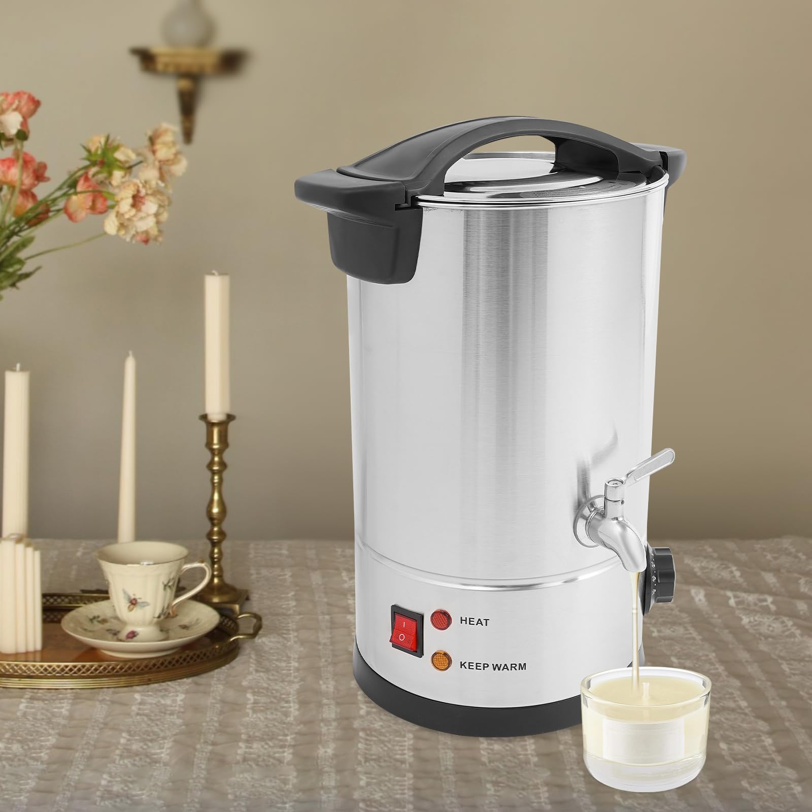 Derretidor de cera de acero inoxidable – 1800 W profesional caldera eléctrica de cera con termostato, 30 – 110 °C, olla de fusión de velas DIY para cera de soja/fabricación de velas (220 V