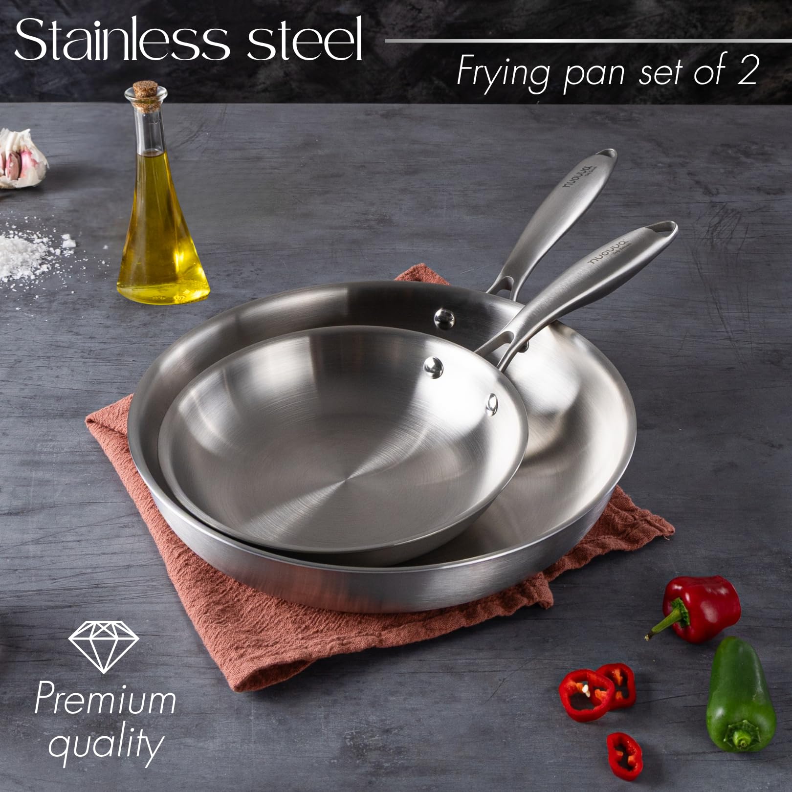 nuovva Stainless Steel Frying Pan Set – 2pcs Induction Hob Pan Set – Naturally Non-Stick Tri-Ply Stainless Steel – 20cm & 28cm Cooking Pans — view 8