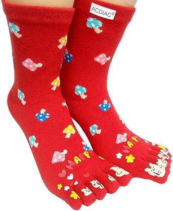 acdiac Womens Cotton Toe Socks,five Finger Socks,Funny and Funky cartoon theme sport Toe Socks