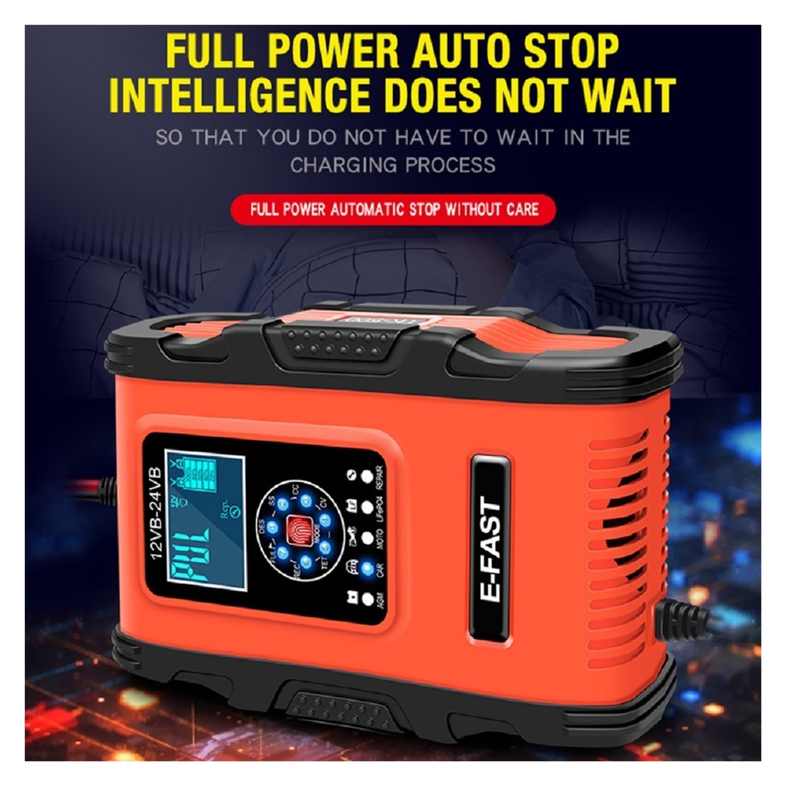 Ładowarka Samochodowa 12V 12A / 24V 6A Ekran Dotykowy Naprawa Impulsów Digtal LCD Do Auto Moto Szybkie Ładowanie Na Mokro Suchy Kwas Ołowiowy Szybkie I Wydajne łAdowanie(Red)