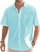 Vista 126 de J.VER Camisas de manga corta de lino y algodón para hombre, estilo informal, ligeras, con botones, para vacaciones, playa y verano, con bolsillo