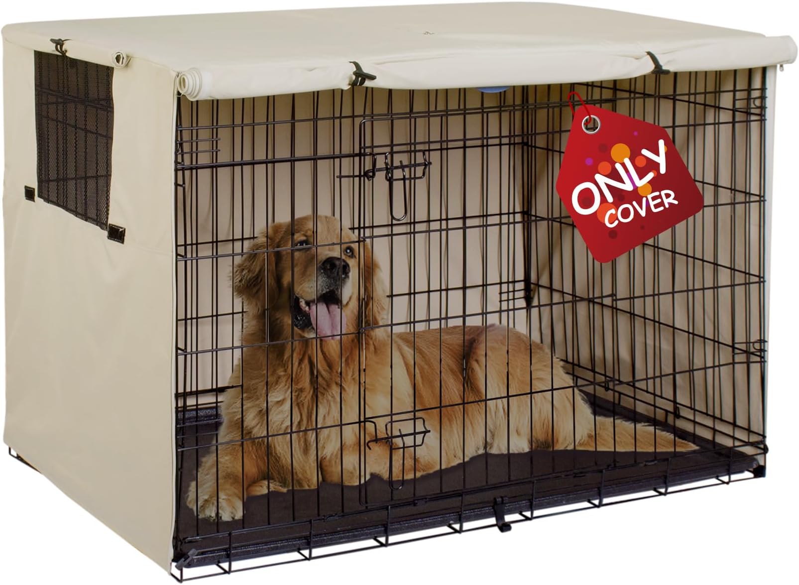 Explore Land 42 inches Dog Crate Cover Heavy Duty Polyester Pet Kennel Sunshade Universal Fit for Wire Cage (Light Tan)