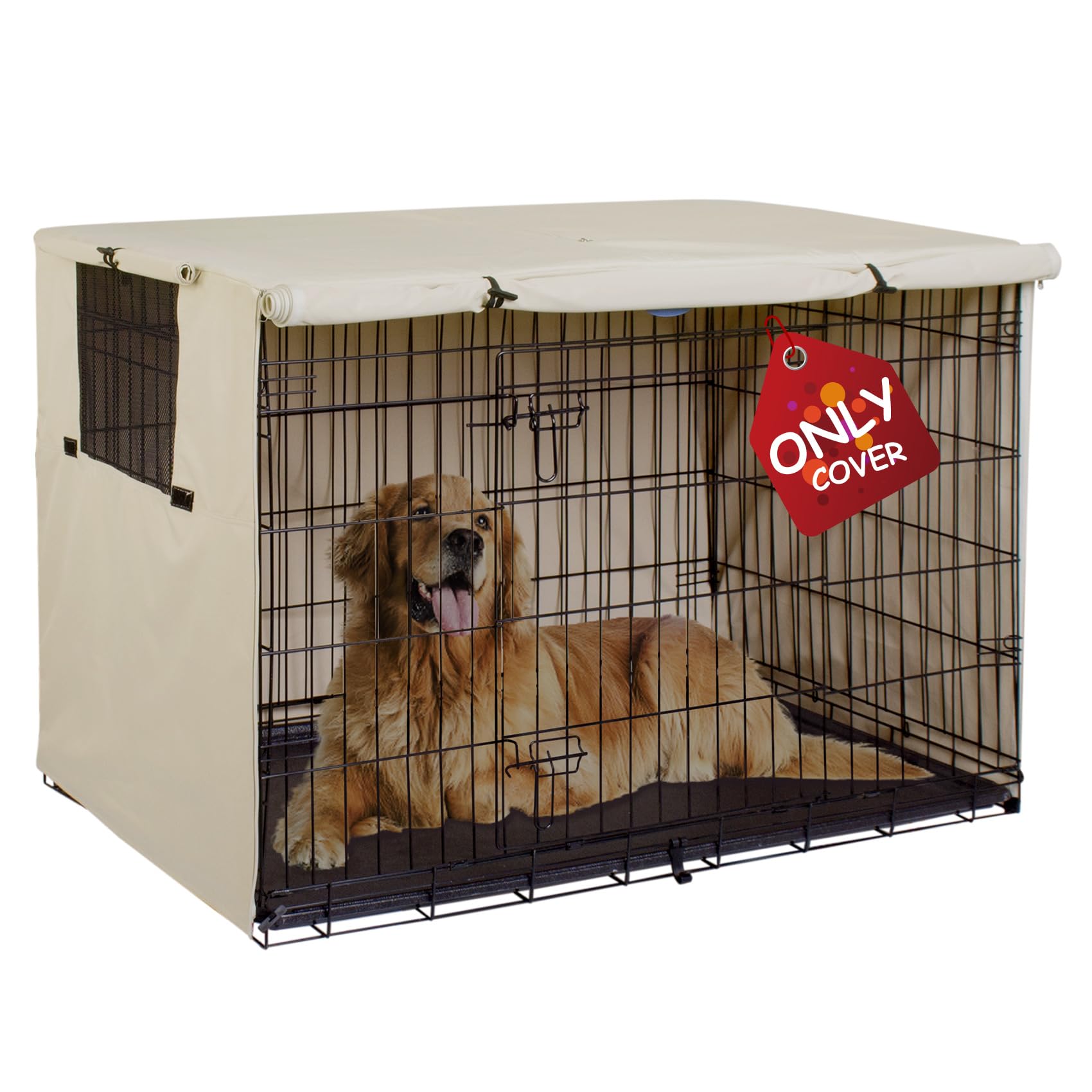 Explore Land 42 inches Dog Crate Cover Durable Polyester Pet Kennel Cover Universal Fit for Wire Dog Crate (Light Tan)