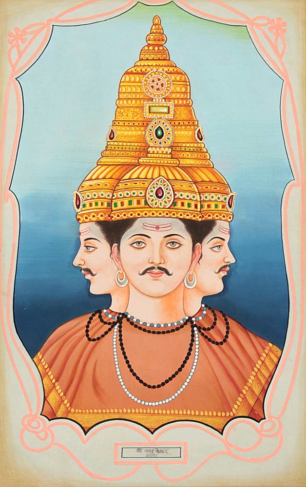 Peinture aquarelle Shrinath Keshav Mandir par Manohar Saini sur toile de coton d'Inde pour salon