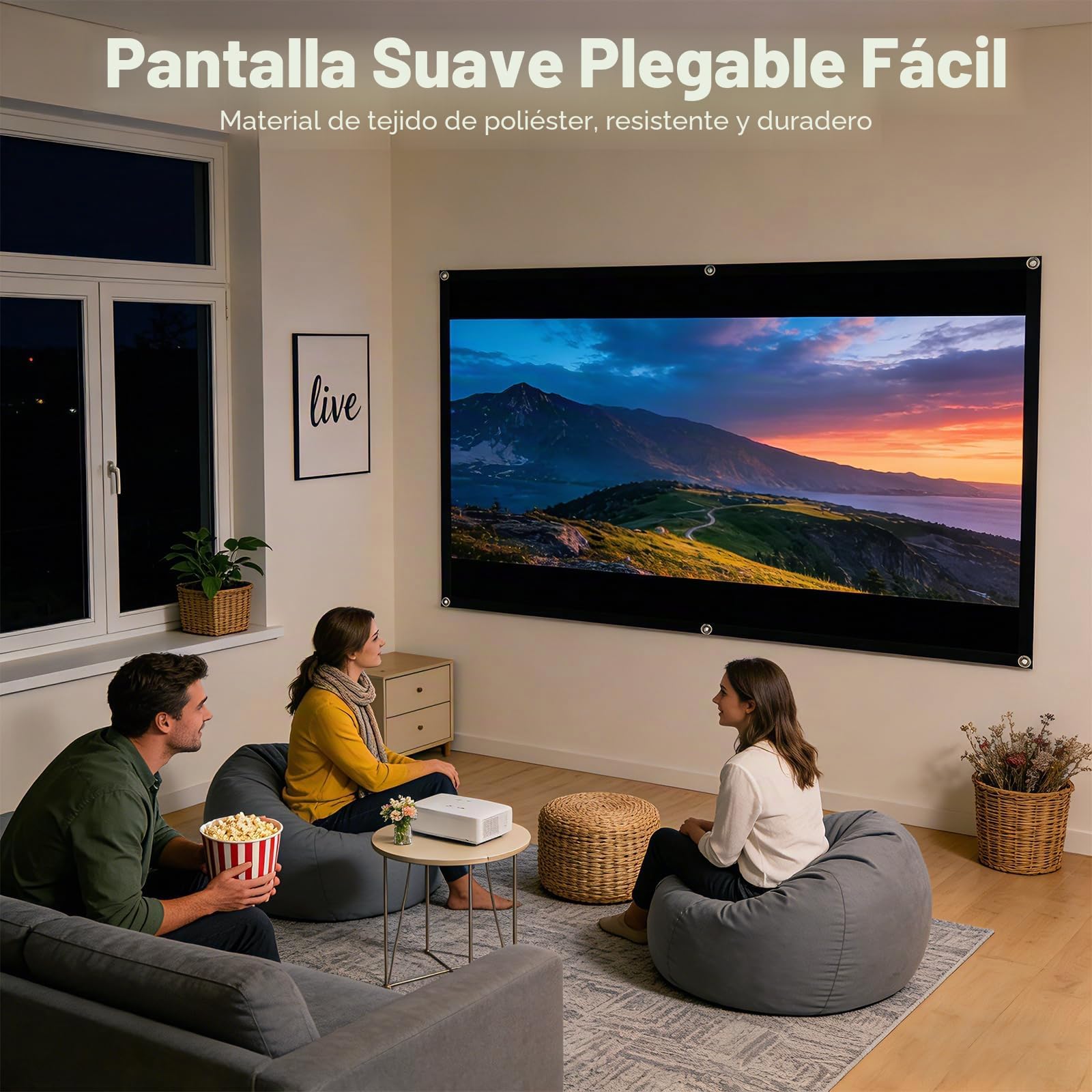 Pantalla de Proyección, 100 Pulgadas 16:9 HD Antiarrugas Plegable Portátil Lavable Tela Proyecto Pantalla de Proyección Plegable Antiarrugas Pantallas de Proyección Reversibles Casa Oficina Ycamping