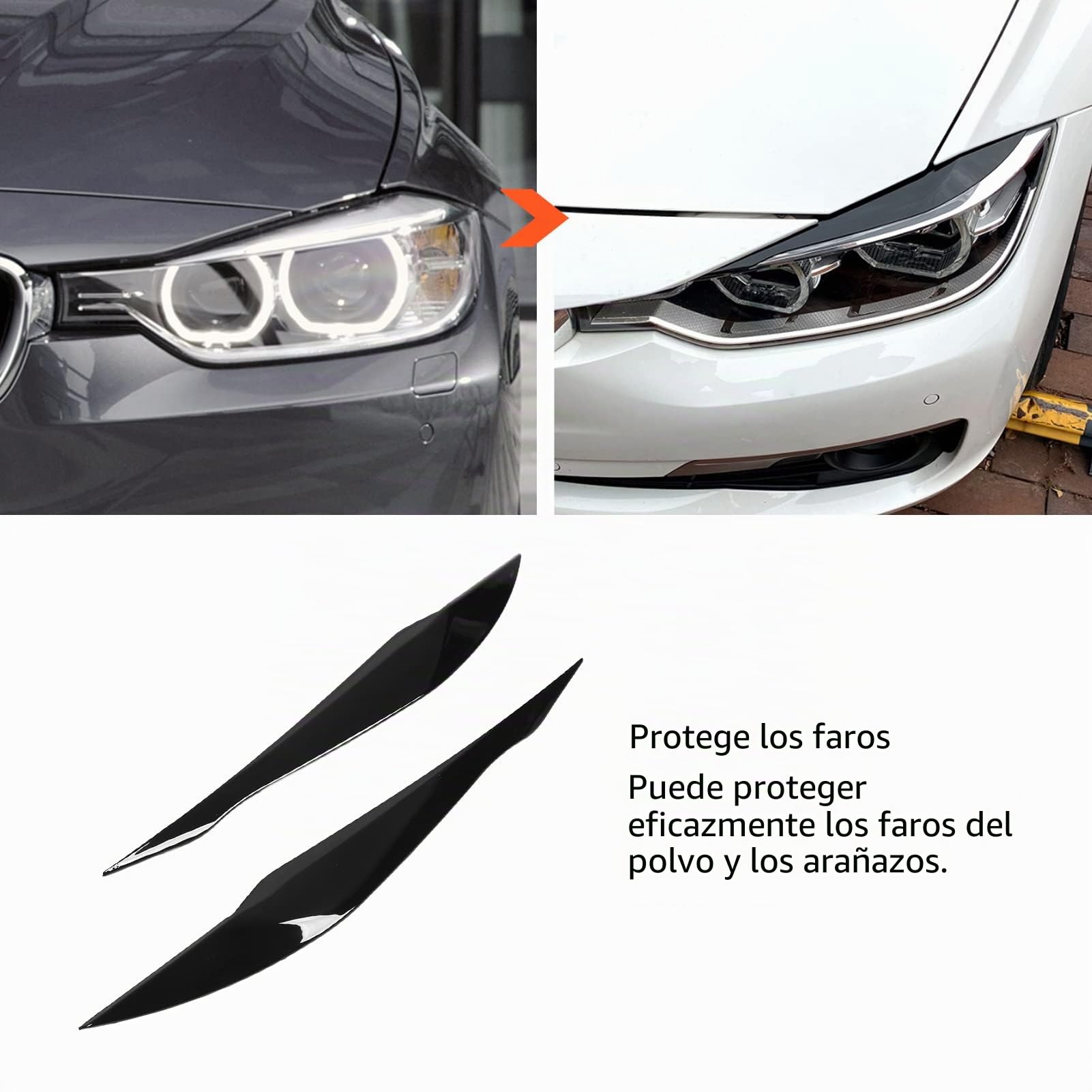Cejas para Faros Delanteros de Coche, Faros Delanteros para Faros Delanteros, Pegatinas para Párpados de Cejas, Pegatinas para Coche, Embellecedor para Serie 3 F30 F31 2012-2018 (Negro brillante)