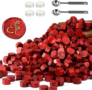 Yoption 360 Pcs Antique Wine Red Sealing Wax Beads Set for Wax Seal Stamp with Candles and Melting Spoon