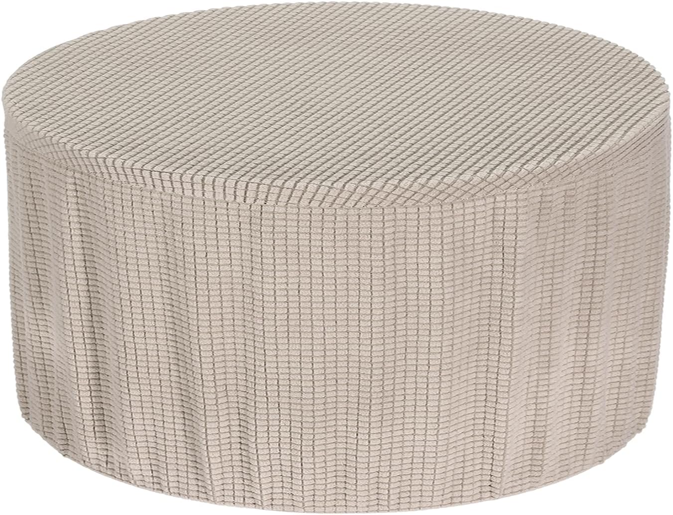 uxcell Round Footstool Slipcover, Stretch Foot Stool Protector Covers Furniture Protector Cover with Elastic Bottom for Footstool Living Room Bedroom(X-Large, Khaki)