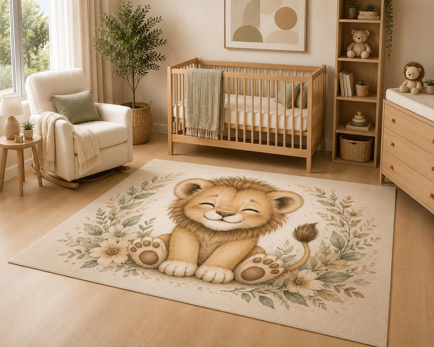 ICE ARMOR 5' x 7' Wildflower Bunny Garden Area Rug, Soft Low Pile Indoor Rug with Non-Slip Silicone Backing, Floral Nursery Carpet for Kids Room, Playroom, Bedroom