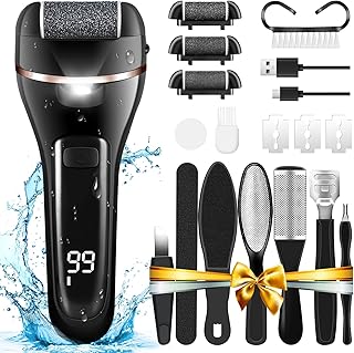 مجموعة إزالة مسامير القدم 14 في 1 لإزالة الجلد المتشقق والبشرة الميتة قابلة لإعادة الشحن مع شاشة تعمل بالبطارية للعناية بالقدم (أسود)