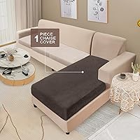 Vista 2 de NAISI Funda para Sofá Seccional de 1 Pieza de Terciopelo Separada para Chaise Lounge Funda Suave Elástica Fundas para Sofá Seccional Marrón