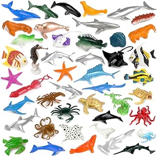 46 Pack Mini Ocean Sea Animals Toys, Assorted Vinyl Plastic Ocean Animal Figures Sea Creatures Toys for Kids Party Favors Educational Toy