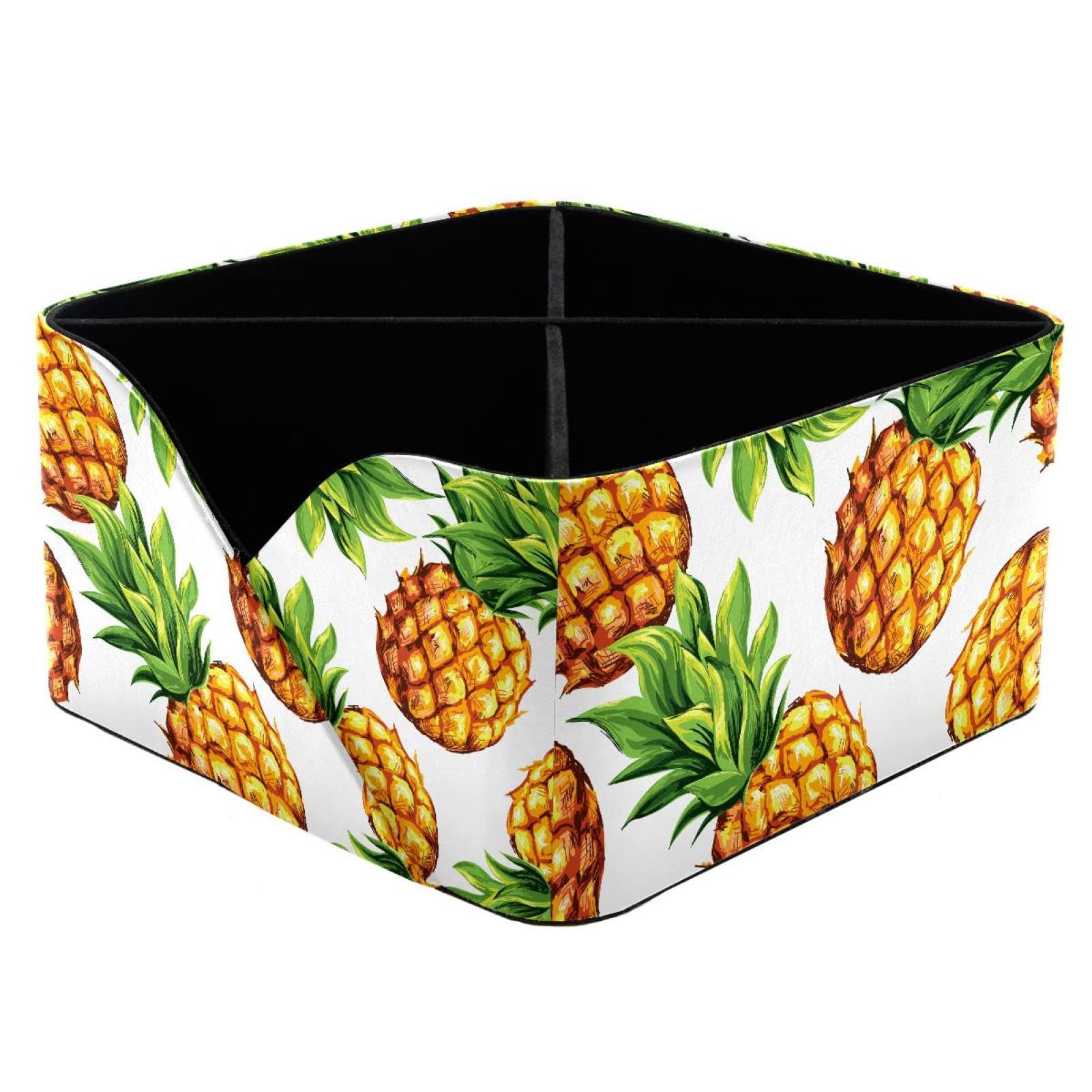 KengjuTesu Pineapples Topical with Palm Branches Desktop Organizer Pen Holder, Rectangular Pencil Cup for Office, Study and Makeup Stations