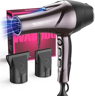 WADODO Hair Dryer, 2200W Professional Ionic Blow Dryer with Blue Ray Hair Care, Powerful Salon Fast Drying Constant Temperature Low Noise AC Motor Curly Hairdryer Blowdryer for Women Men(Black)