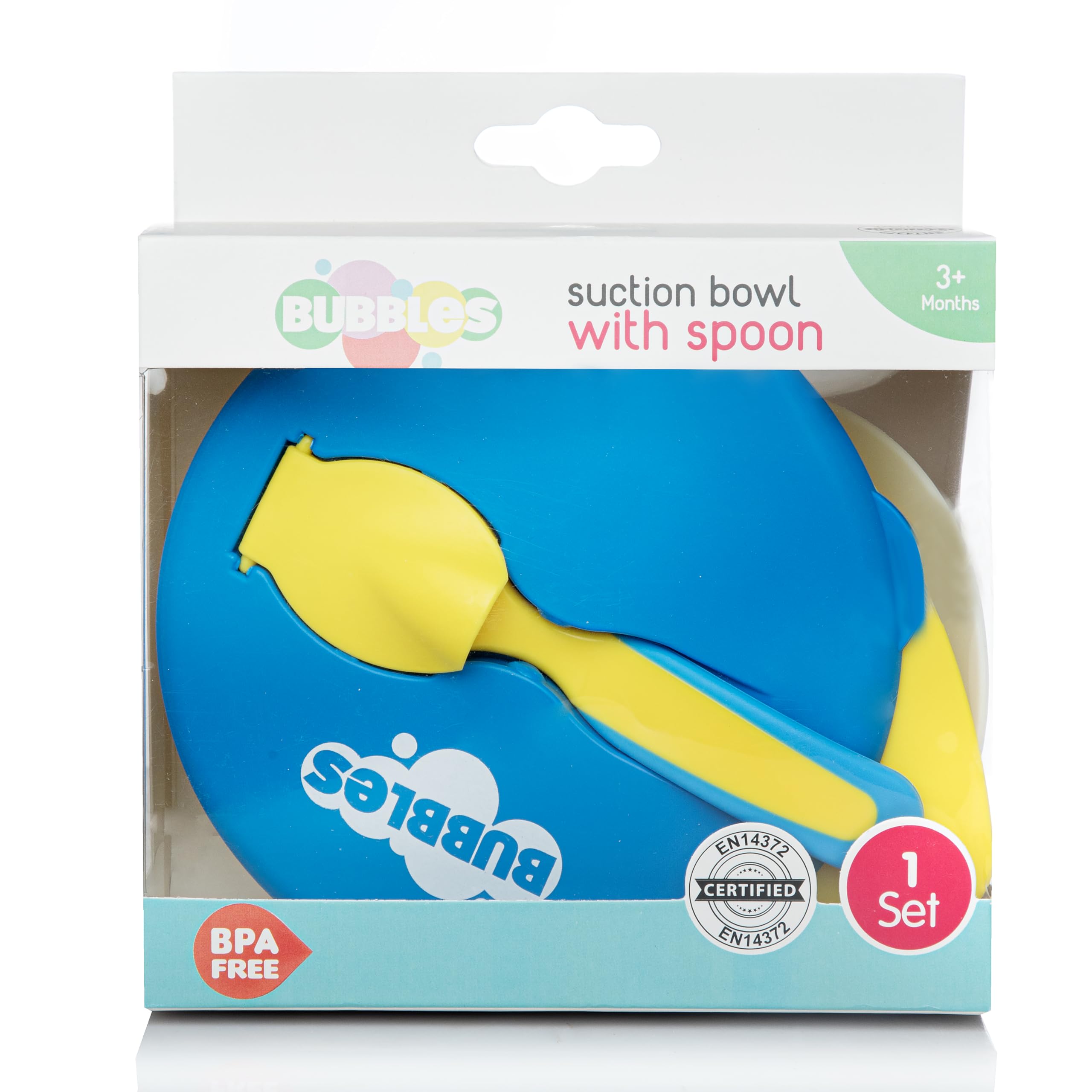 Bubbles Feeding Bowl With Lid, Spoon for Feeding & Weaning | Soft First Stage Tableware Set for Baby & Kids (Blue - Yellow)-image-10