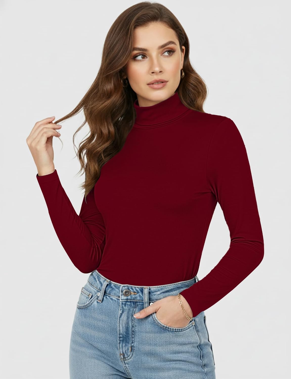 Womens Long Sleeve Turtleneck T-Shirts Mock Neck Underwear Fall Winter Fashion Base Layer Casual Lightweight Soft Tops - Image 2