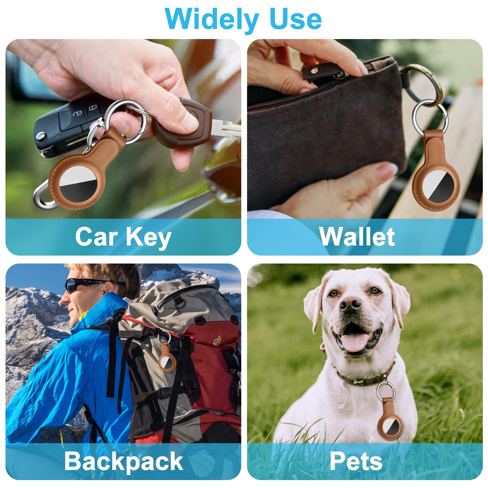 Meliya Funda para AirTag Llavero,1 Pieza Llaveros AirTag Funda Protectora de Cuero Funda Anti-Perdida Anti-Rasguños para AirTag(No Incluye AirTags)(Marrón) — view 6