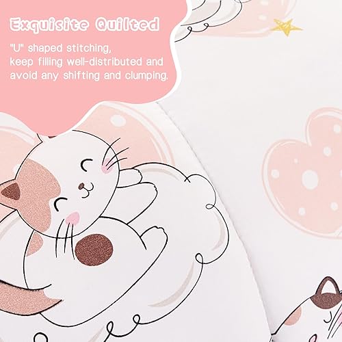 Miniatura 5 de Yibeizi Juego de edredón de gato para niñas tamaño individual, bonito juego de ropa de cama acolchado con estampado de corazón rosa con funda de