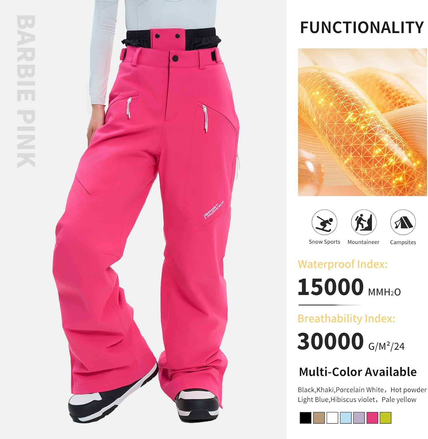 Ski Pants Snow Snowboard Pants Waterproof Insulated Baggy Windproof Hiking Winter Warm for Men Women - Image 4