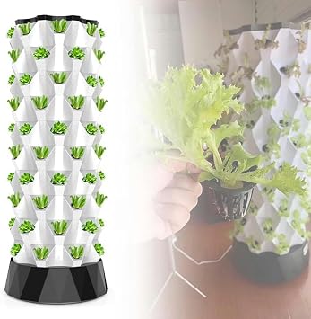 Hydroponics Tower, Indoor Garden Hydroponic Growing System, DIY Soilless Cultivation Garden Tower Aeroponics Growing Kit for Herbs, Fruits and Vegetables,48holes