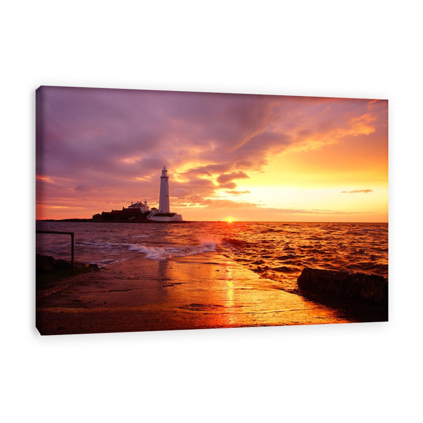 GRASKY Strand sonnenuntergang bild sonnenuntergang bild auf leinwand wandbilder landschaftsbilder mit rot Leinwandbilder Meer, Leuchtturm Wohnzimmer Deko Kunstdrucke 70X105cm (28x41in) Innenrahmen