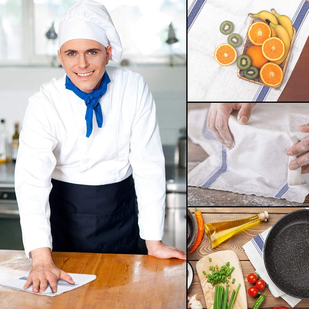 Kitchen Dish Towels 100% Cotton White Flour Sack Tea Cloth with Blue Herringbone Stripe, Pack of 12 Perfect Classic Dish Towel 15” x 25” Dishcloths for Bars Kitchens Counters etc. - Image 6