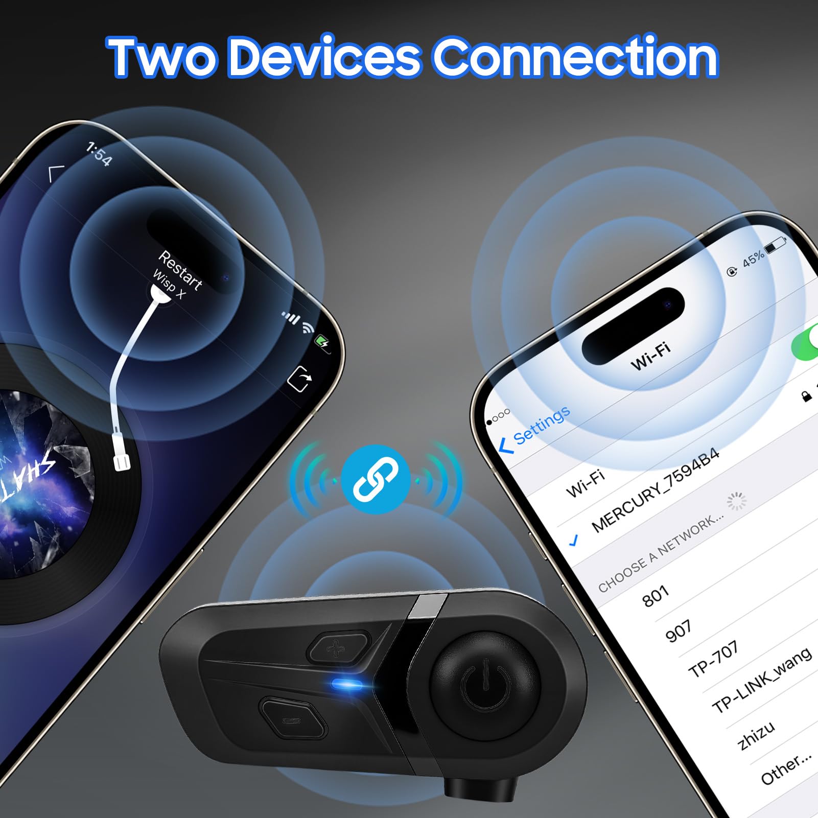 Auricolare Bluetooth Moto con Cancellazione Rumore, Impermeabile IP67 Doppio Dispositivo