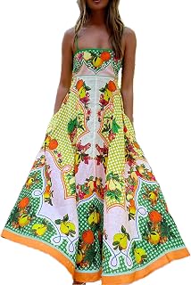 Langes Damenkleid mit Spaghettiträgern, Ethno-Stil, Boho, Sommer, ärmellos