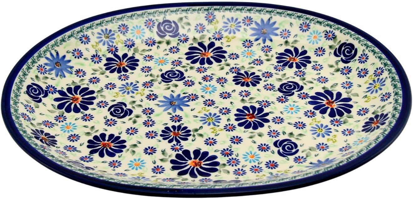 Polish Pottery Oval Platter 13.5" L 10.5" W by Zaklady Boleslawiec | Floral Swirl Celebration Pattern Polish Stoneware