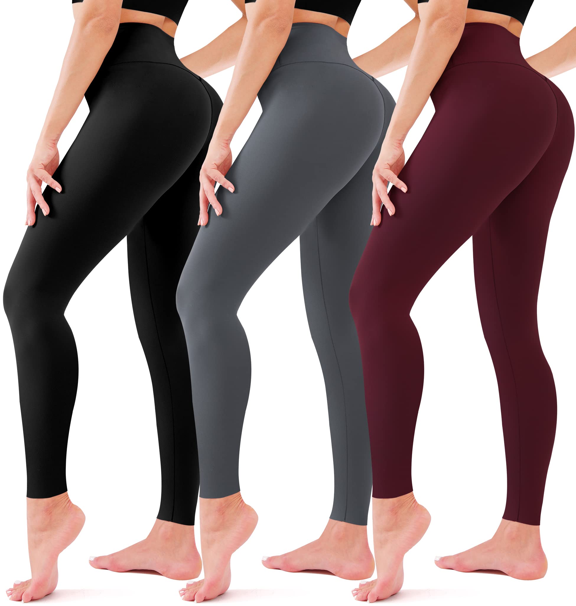 3 Pack Leggings for Women-No See-Through High Waisted Tummy Control Yoga Pants Workout Running Legging