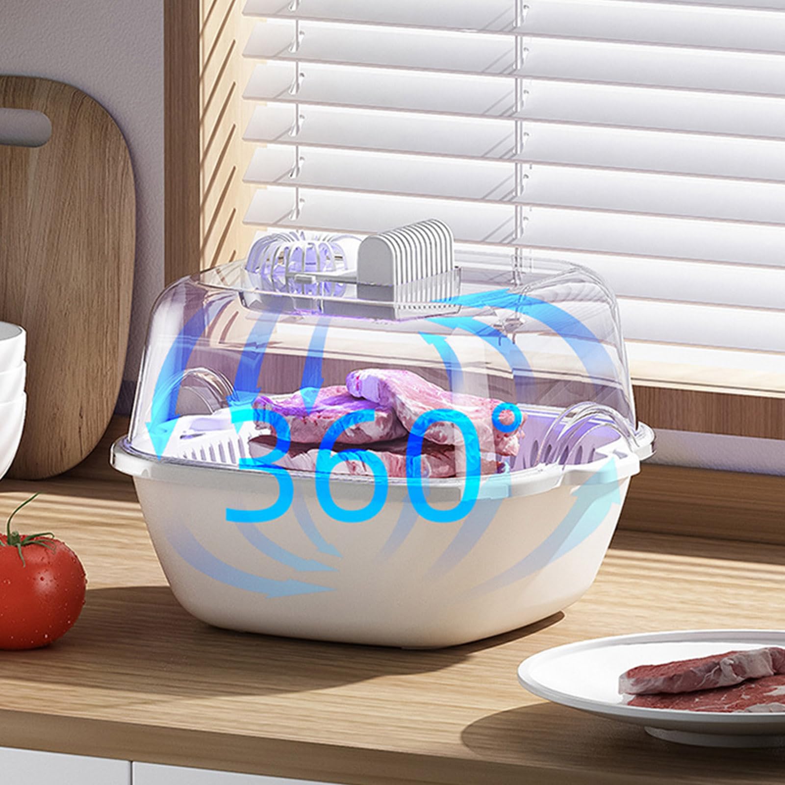 gernie Food Preservation Defroster, 2 in 1 Defrosting Tray Large Capacity Meat Thawing Machine with Double Layer Drain Household UV Thawing Defrosting Machine for Frozen Meat Chicken Fish