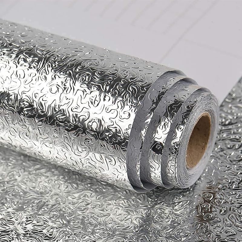 Image of HOME13 Vinyl Self Adhesive Vinyl Decorative Silver Foil Kitchen Wallpaper for Countertop Home /Office 1 Ft x 4 Ft with 2pcs