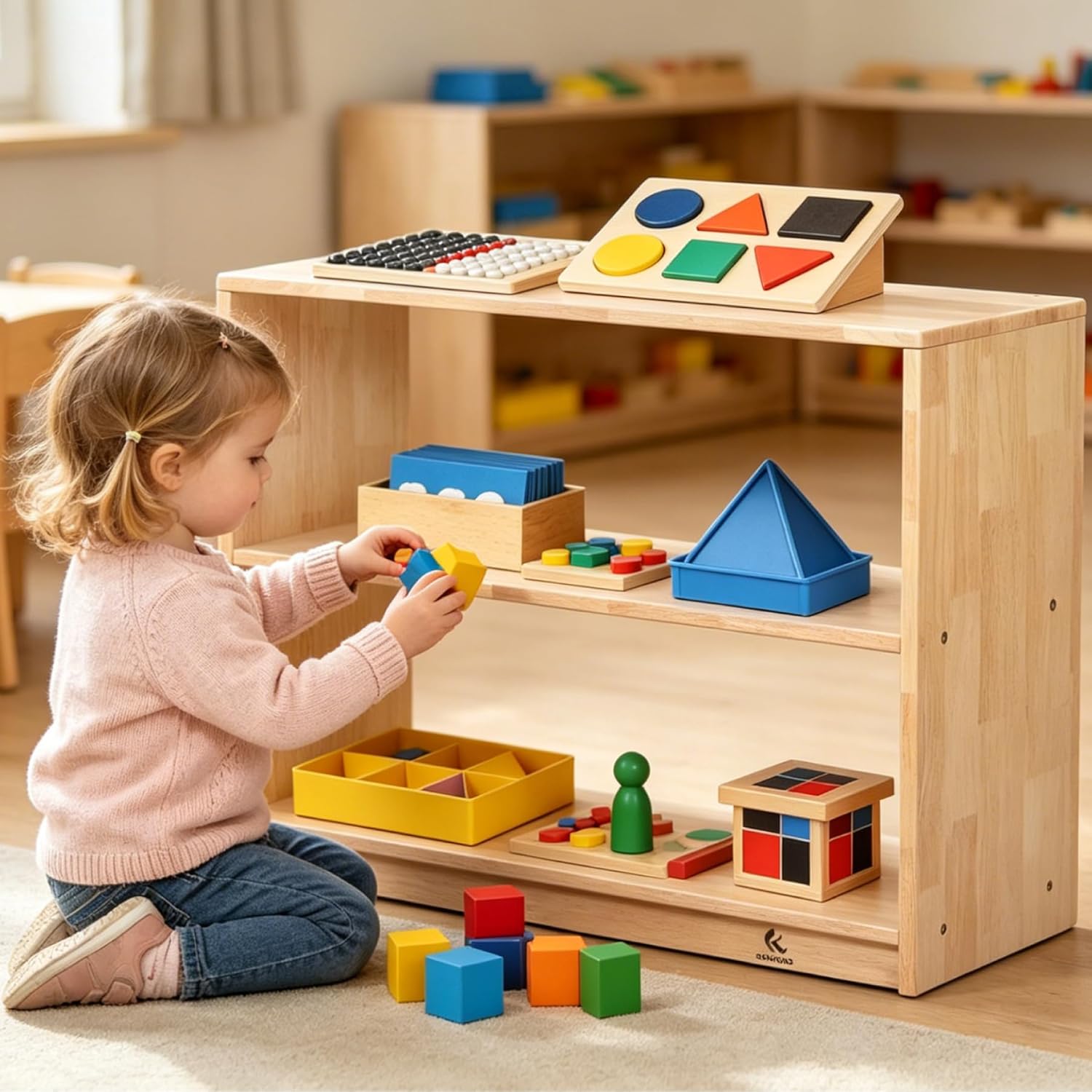 Horizontal Montessori Shelf 3-Tier Kids Storage Cabinet for Toys, Books, Arts & Crafts Supplies, Toddler Organizer for Nursery, Preschool & Daycare