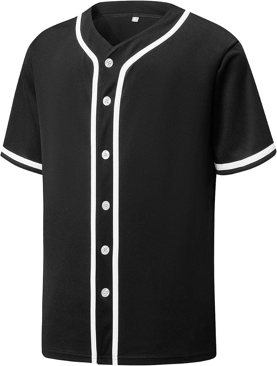 YWIES Mens Button Down Plain Baseball Jersey, Blank Softball Team Uniform, Hip Hop Hipster Short Sleeve Active Shirts