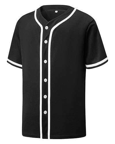 YWIES Mens Button Down Plain Baseball Jersey, Blank Softball Team