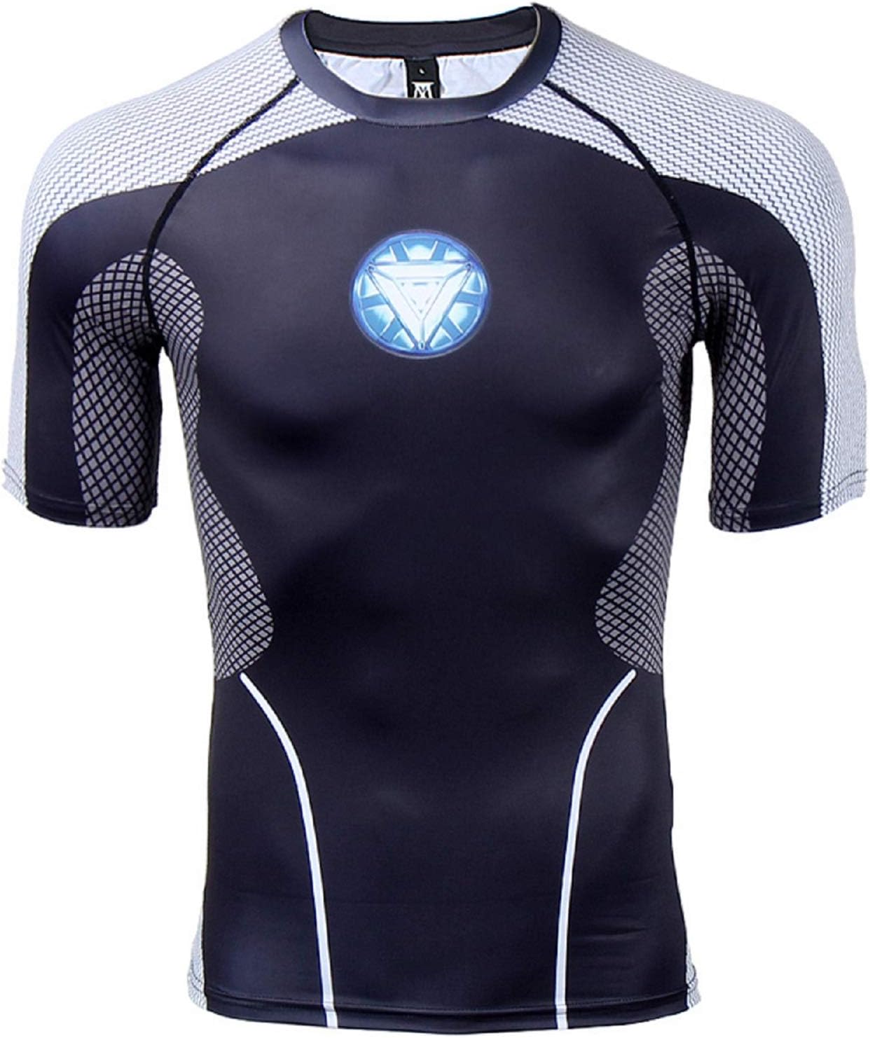 Mens Compression Shirt Superhero Man 3D Printed T Shirts Fitness Tops (Large, Blue Light)