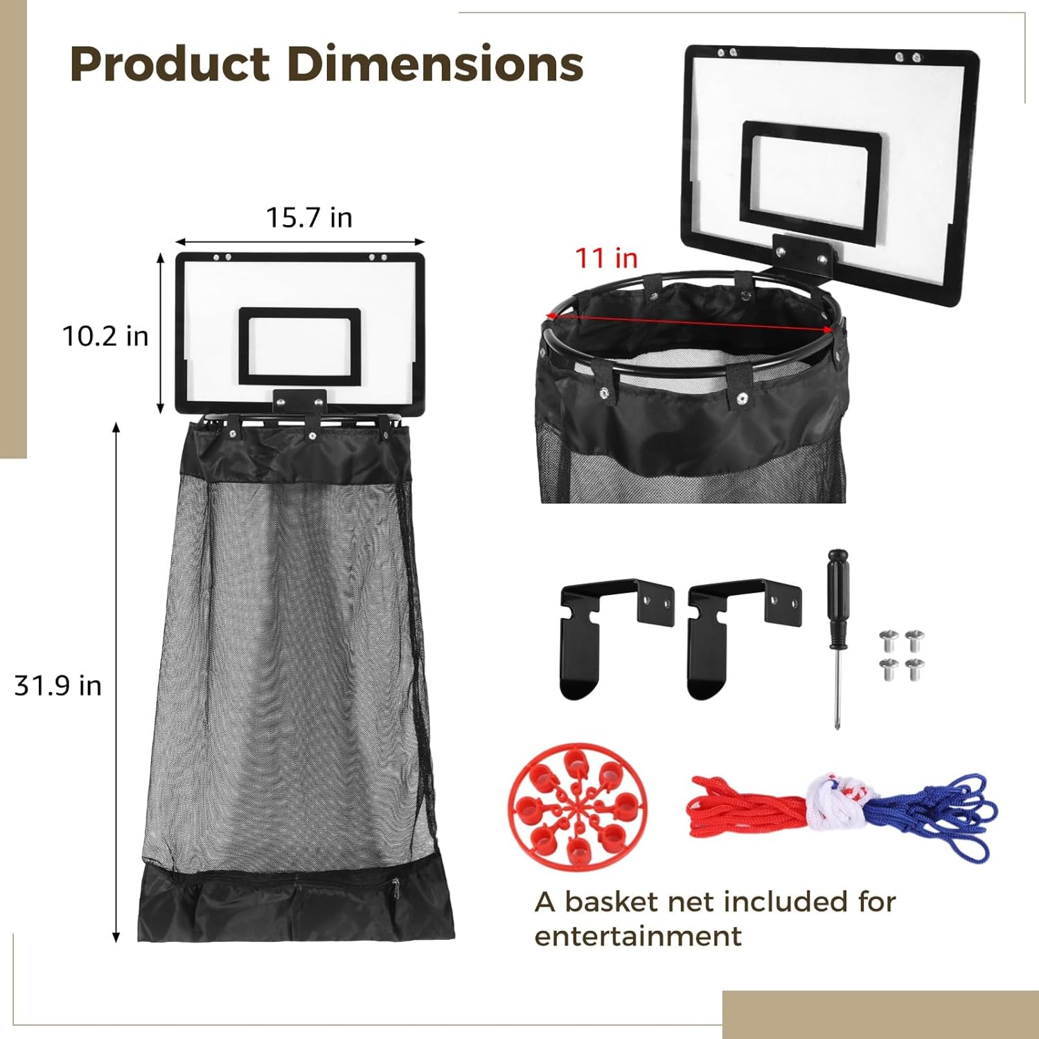 Over the Door Basketball Laundry Hamper, Hanging Laundry Basket with Basketball Hoop, Basketballs Laundry Hamper with Zipper, Removable Basketballs Hoop Laundry for Room Bathroom (Black)