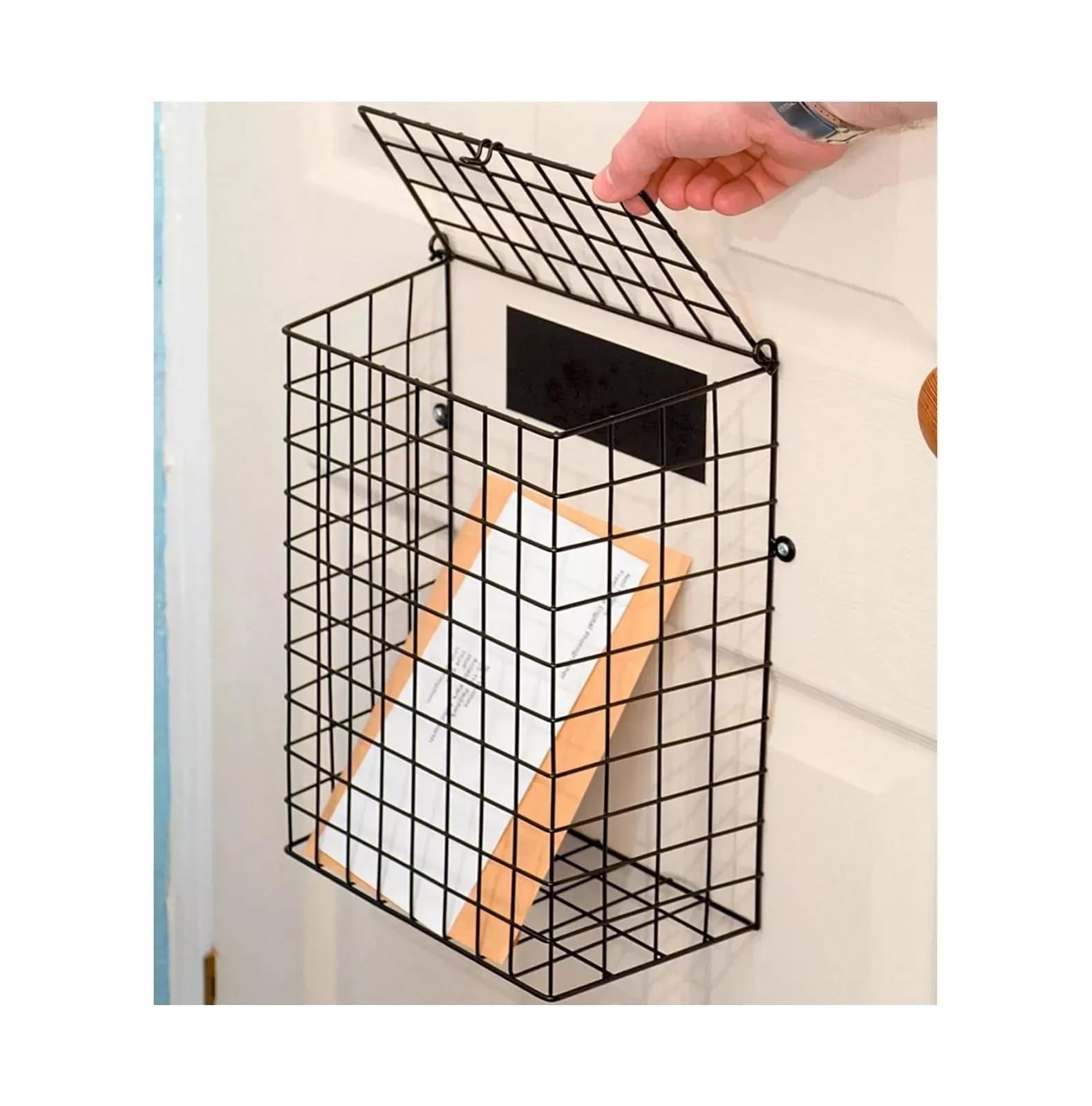 Jaula para buzón con fijaciones, cesta protectora de puerta, color negro
