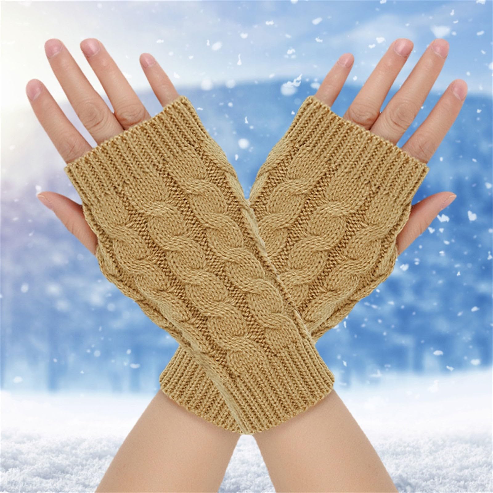 Handschuhe Damen Lange Finger Damen Halbfinger-Strickhandschuhe, weich, für den Winter, Hand, Arm, Handgelenk, warm, einfarbig, fingerlose Fäustlinge