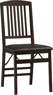 Linon Triena Mission Back Set of 2 Folding Chairs, Brown Merlot Finish, 17x20x36in - Stable, Space-Saving Dining Seats