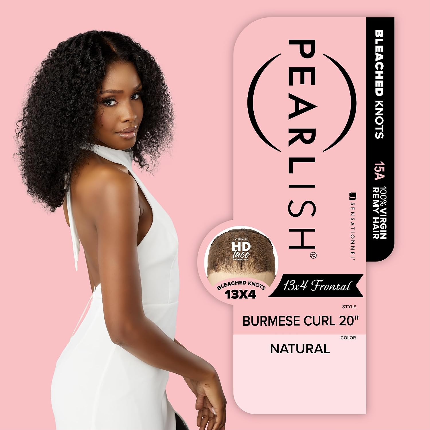 Sensationnel Pearlish 13x4 Lace Frontal Wig - Burmese Curl 20 inch 15A Remy Human Hair Glueless Preplucked Hairline (NATURAL)