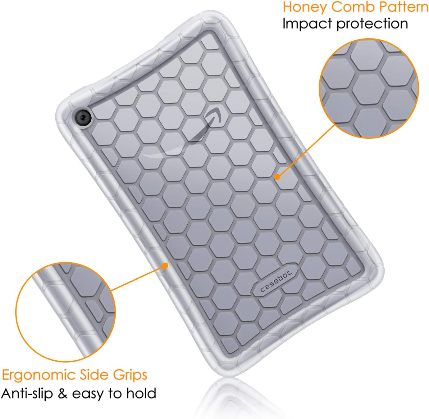 Fintie Silicone Case for All-New Amazon Fire 7 Tablet (9th Generation, 2019 Release) - [Honey Comb Series] [Kids Friendly] Light Weight [Anti Slip] Shock Proof Protective Cover, Clear White