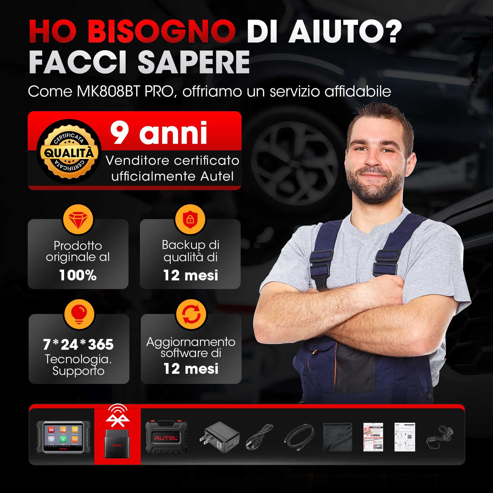 Autel MaxiCOM MK808K-BT Scanner: come MK808BT Pro Diagnosi Auto Professionale, 2025 MX808S Aggiornamento MK808S, BT Versione di MX900, Funzione come MK900-BT, Test Attivo, Test Batteria, Android 11