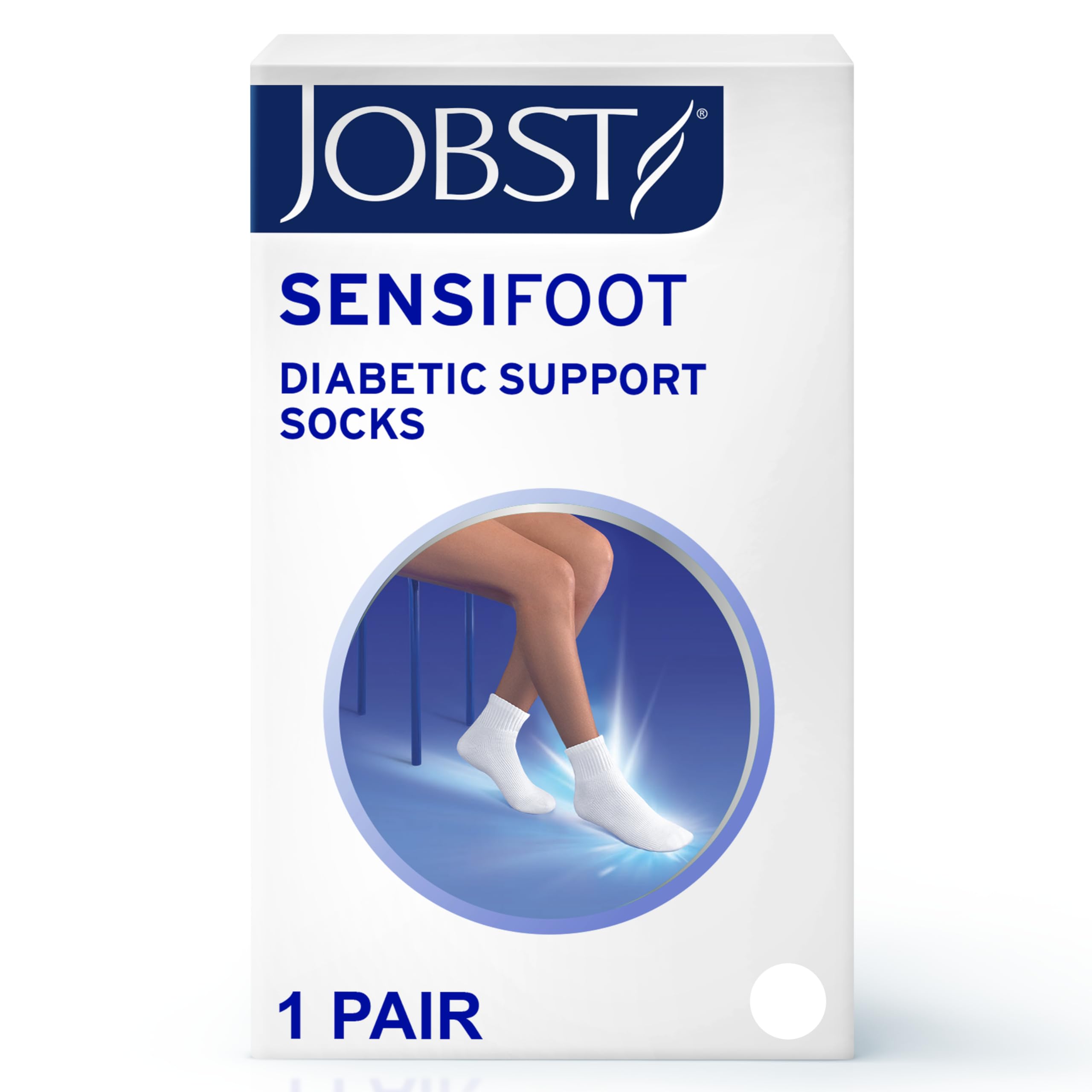 JOBST SensiFoot Diabetic Support Socks for Men and Women with Seamless Toe and Moisture Management - Extra Padding in Toe, Foot, and Heel Area - Mini Crew - Closed Toe - White, X-Large