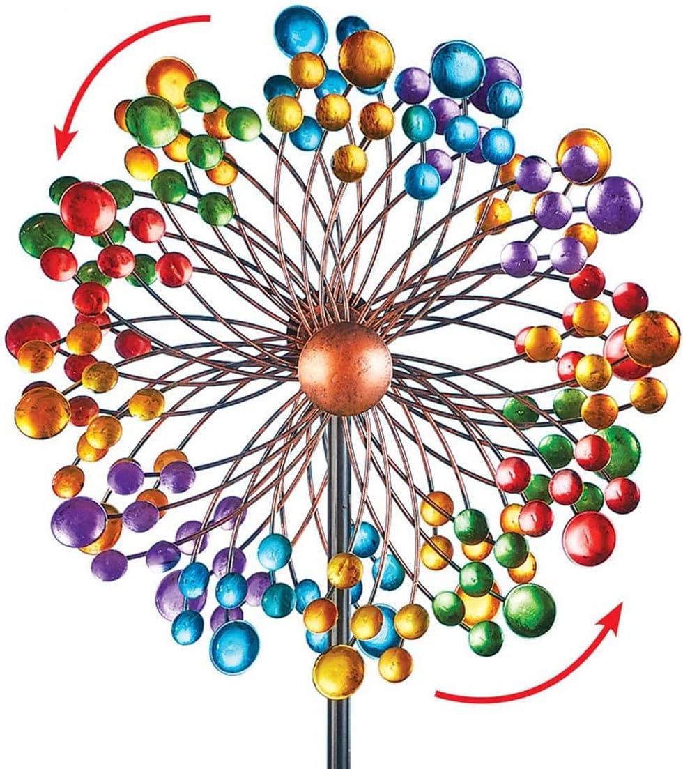 Collections Etc Vibrant Double-Sided Rainbow Colored Spinner with Stake - Seasonal Outdoor Decoration