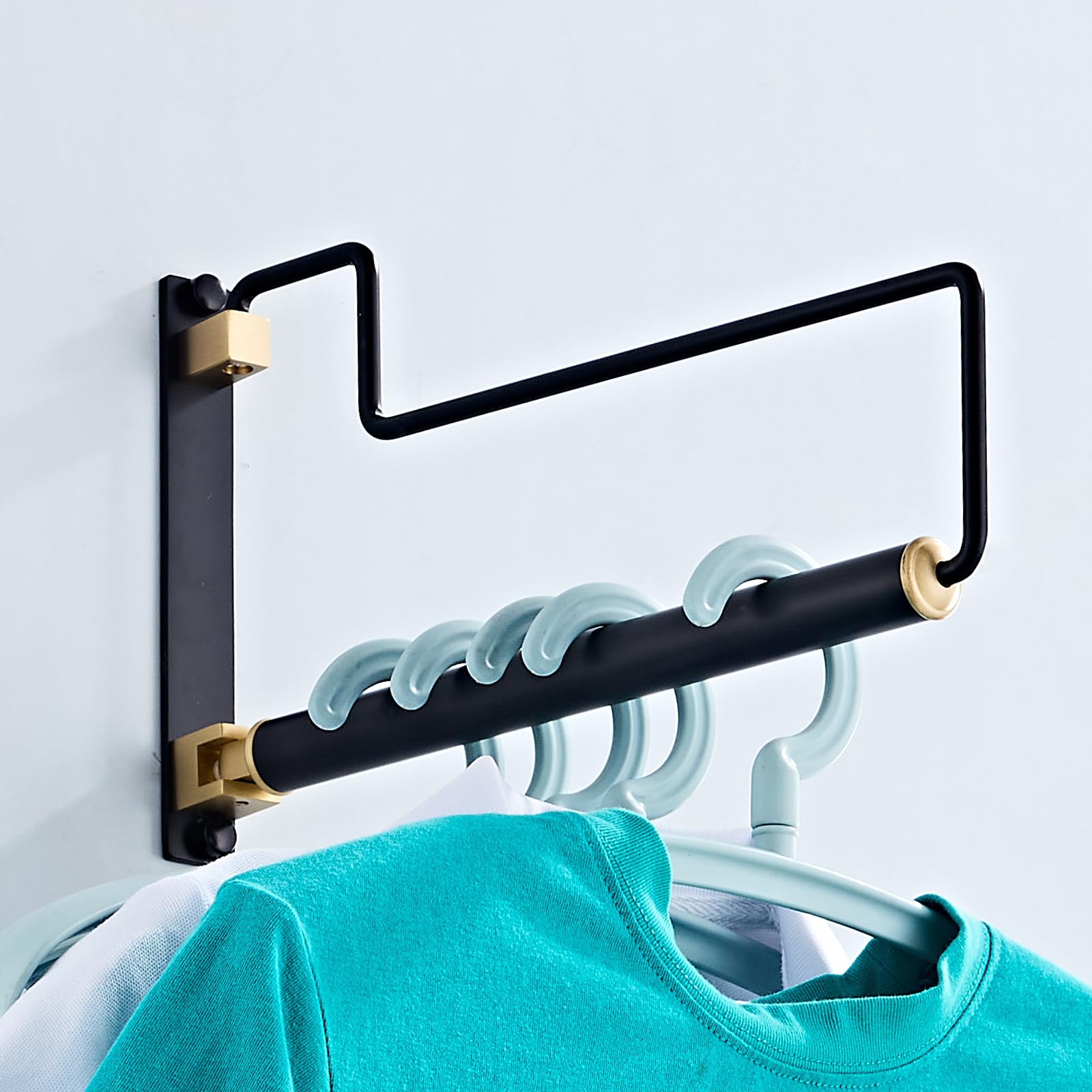 Estante de secado de ropa, estantes para secar ropa, colgador de ropa con brazo oscilante montado en la pared para lavandería, garaje, uso en interiores y exteriores, color negro 7