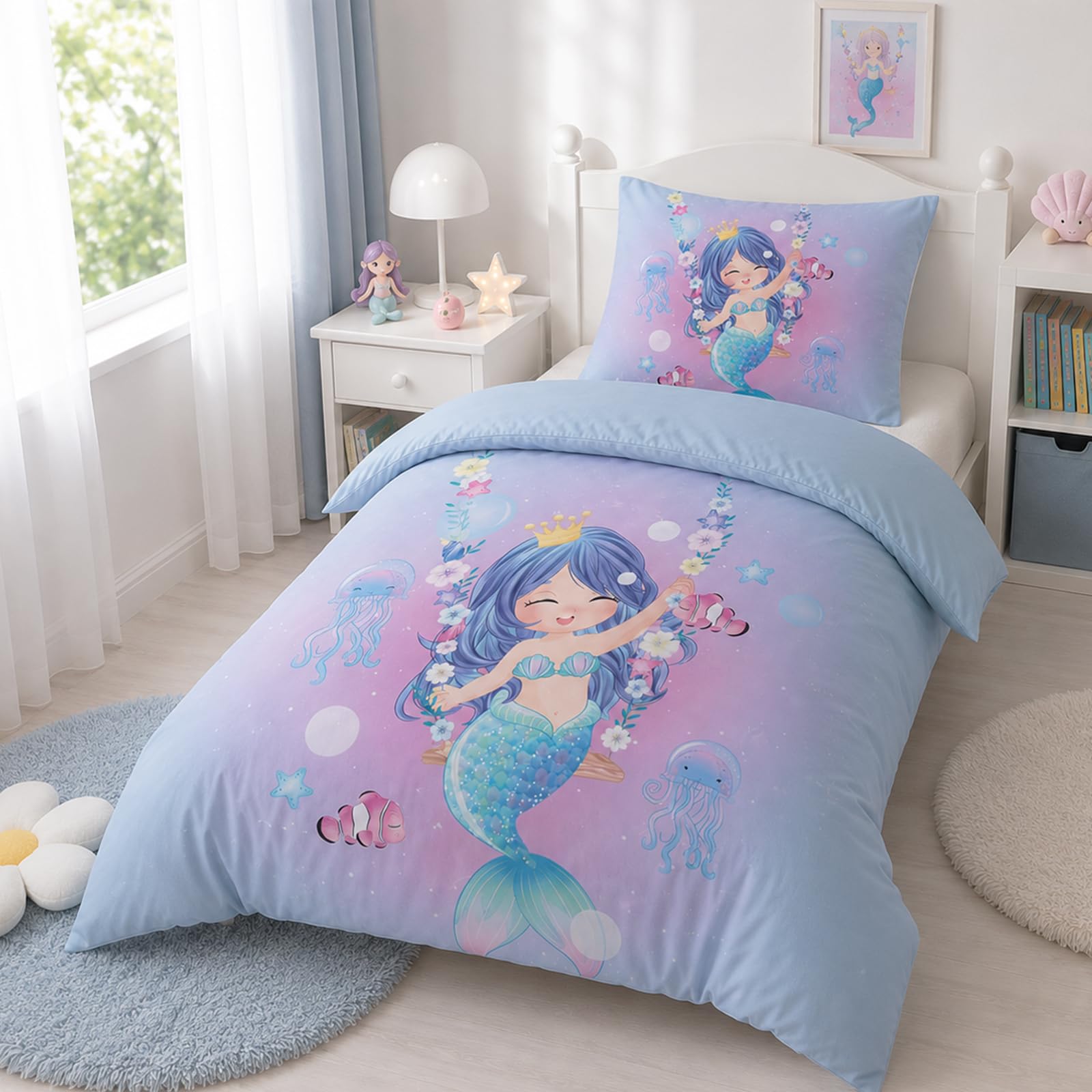 Copripiumino Singolo Unicorno per bambina, set piumone unicorno morbido in microfibra, stampa cartone animato 135x200 + federa 50x80