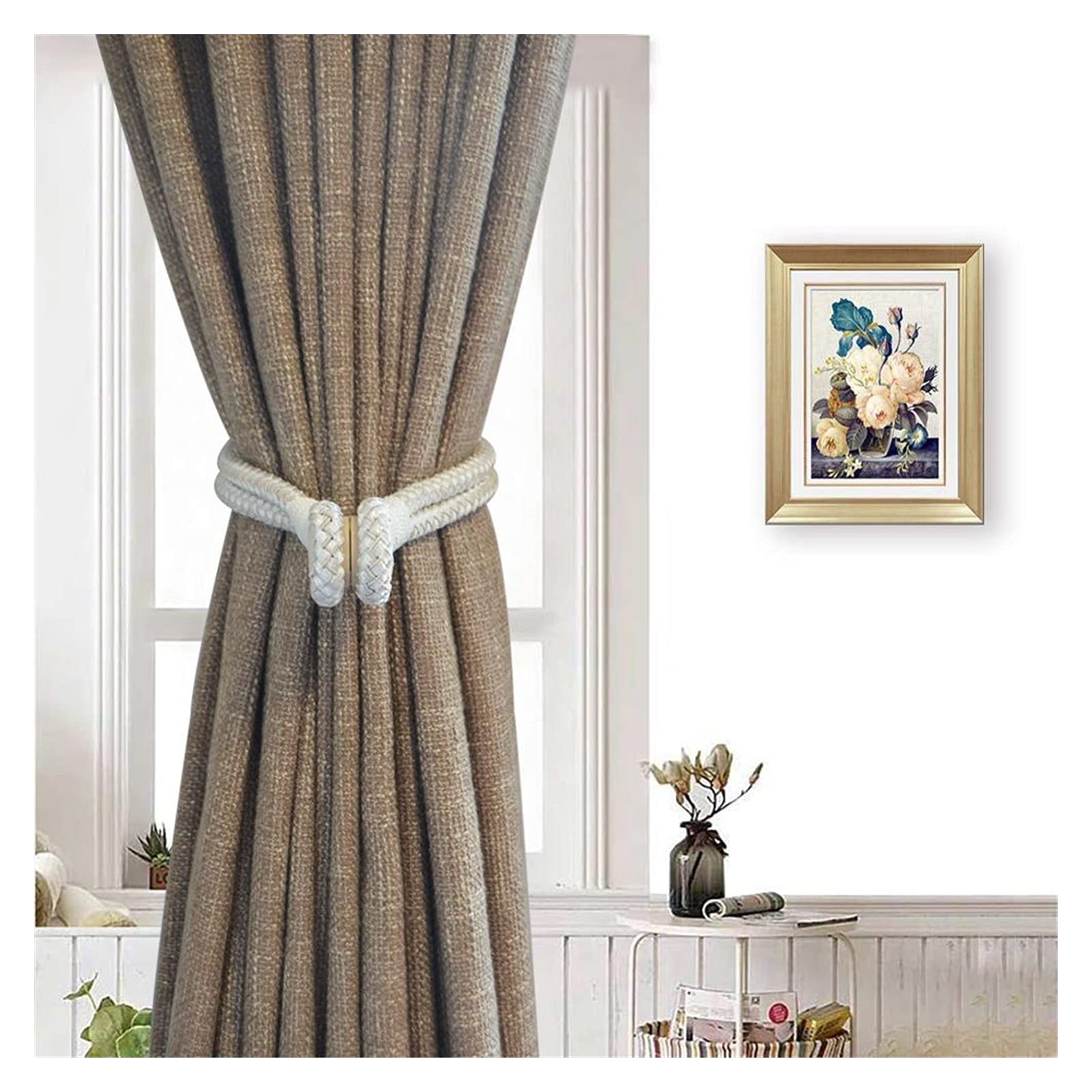 Alzapaños magnéticos para cortinas, 4 clips de sujeción con hebilla de correa de cuerda para un tratamiento simple y elegante de ventana, fácil instalación